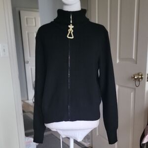 Black Turtleneck Sweater with Gold Zipper Pull